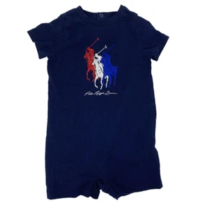 Ralph Lauren Baby Boys 6 Months Blue Knit Shorty Romper with Polo Logo - Picture 1 of 5