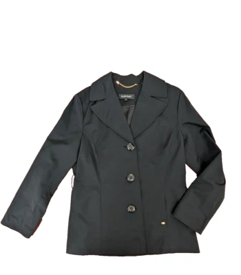 Ellen Tracy  Womens Full Button Rain Jacket XS black  Repellent missing belt Foto 1 de 4