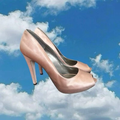 Salvatore Ferragamo Plataforma Stiletto Tacones Altos Oro Rosa Rosa Satinado Talla 9 Foto 1 de 4