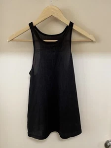 Black Semi Sheer Lorna Jane Mesh Logo Pattern Racerback Tank-Activewear-Comfy - Picture 1 of 6