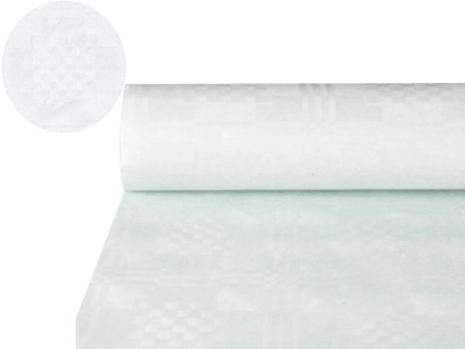 1 Papiertischdecke mit Damastprägung 10 m x 1 m weiss  weiß auf Rolle Tischdecke - Bild 1 von 1