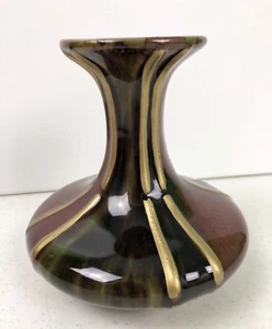 Vaso smaltato cristallino rosso e verde ceramica artistica studio artigianale 6,5” non firmato - Foto 1 di 11