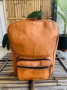 Premium Leather Goat Bag Backpack Rucksack Vintage Messenger Real Laptop - Picture 1 of 4