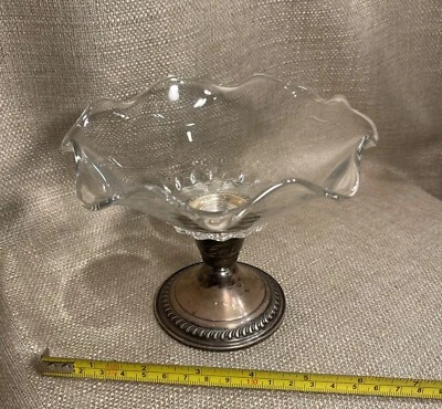 Plato de caramelo de cristal estilo Art Nouveau de 1930 con base de plata Serling Foto 1 de 4