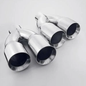 2PCS 3" Inlet Exhaust Tailpipe Tips Quad 4" Out Straight Cut Dual Wall Staggered - Bild 1 von 7