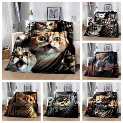 Cartoon Cute Calico Cat Soft Plush Bedspread Throw Lunch Blanket for Sofa Bed - Image 1 of 3