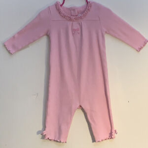 le Top Baby Girl 9M One Piece Outfit Long Sleeve/Pants Pink Ribbed Ruffled Neck