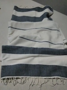 Handmade Turkish throw in a denim blue and white stripe pattern - Picture 1 of 6