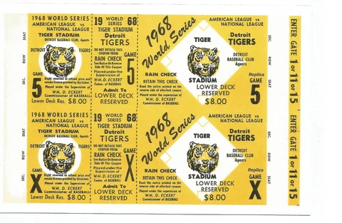 1968 World Series Game 5 @ Detroit Salesman Sample Replica Ticket Sheet ! Cover