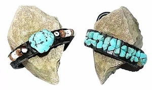 Pulsera de cuero turquesa piedra perla, festival étnico pulsera de cuero negro joyería - Imagen 1 de 3