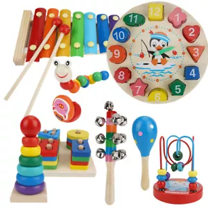 Kids Wooden Percussion Set Musical Instrument Musical Toys Tambourine Maraca - Picture 1 of 14