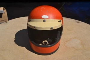 VINTAGE 1975 ORANGE BELL STAR 120 HELMET w VISOR~ FREE SHIPPING - Foto 1 di 6