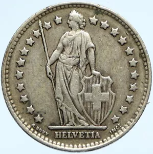 1945 B SWITZERLAND HELVETIA Symbolizes SWISS Nation SILVER 1 Franc Coin i99868 - Picture 1 of 3