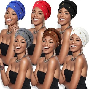 6 Pieces Women African Turban Head Wraps Caps Twisted Medium, Various Colors - Picture 1 of 7