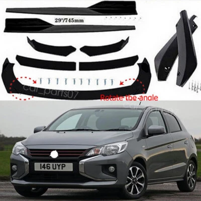 For Mitsubishi Mirage Black Front Bumper Lip Spoiler Splitter+Side Skirts - Image 1 of 4