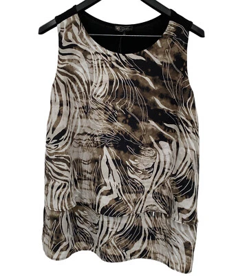 DG2 Diane Gilman Tanque Fácil 1X Oliva Estampado Gasa Cuello Redondo en Niveles NUEVO Foto 1 de 4
