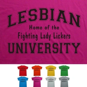 Lesbian University T Shirt Funny Gay Pride LGBT T-Shirt Black Print - Picture 1 of 10