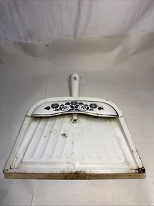 JV Reed Vintage Metall Kehrschaufel cremeweiß blau geblümt - Bild 1 von 10