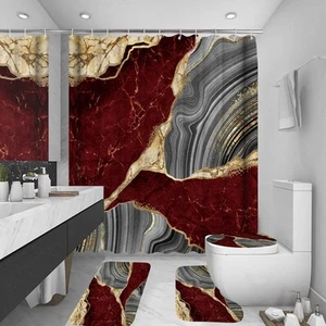 4Pcs Marble Shower Curtain Sets, Bathroom Decor Sets, Luxury Shower Curtain w... - Picture 1 of 7