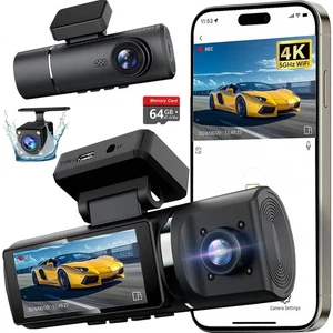 3 Kanal 4K Dashcam vorne und hinten innen, integriertes 5G WiFi, 4K+1080P+1080P... - Bild 1 von 7
