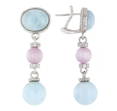 Judith Ripka Casablanca Dangle Earrings Pink Kunzite Blue Aquamarine NIB - Image 1 of 4