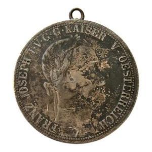 1865 Austro-Hungarian 1 Vereinsthaler Silver Coin Joseph I 33mm 90% Silver - Picture 1 of 2