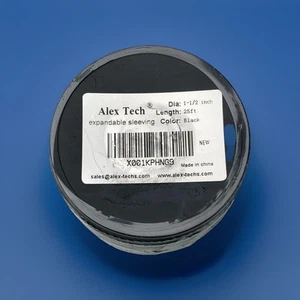 Alex Tech 25ft x 1- 1/2” 1.5 inch PET Expandable Braided Sleeving Black - Afbeelding 1 van 4