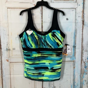 Zeroxposur Sun Smart Peasant Tankini Sun Protection Blues/ Neon Green Size 3X - Picture 1 of 13