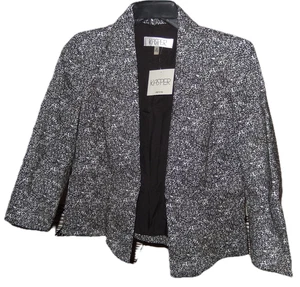 Blazer para mujer Kasper gris negro blanco tweed chaqueta delantera abierta, talla 2 Petite - Imagen 1 de 4