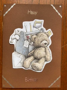 HANDMADE ' BEAR WITH TOOLBOX ' BIRTHDAY CARD - Picture 1 of 1