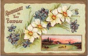 UNPOSTED EMBOSSED POSTCARD-REMEMBRANCE ON YOUR BIRTHDAY - Picture 1 of 2