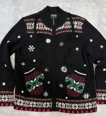 Оригинальный свитер Designers Studio Joy средние рождественские варежки снежинка на молнии - Изображение 1 из 4