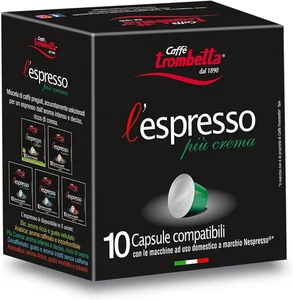 Caffè Trombetta L'Espresso, Capsule Compatibili Nespresso, Più Crema - 10 Capsul - Foto 1 di 12