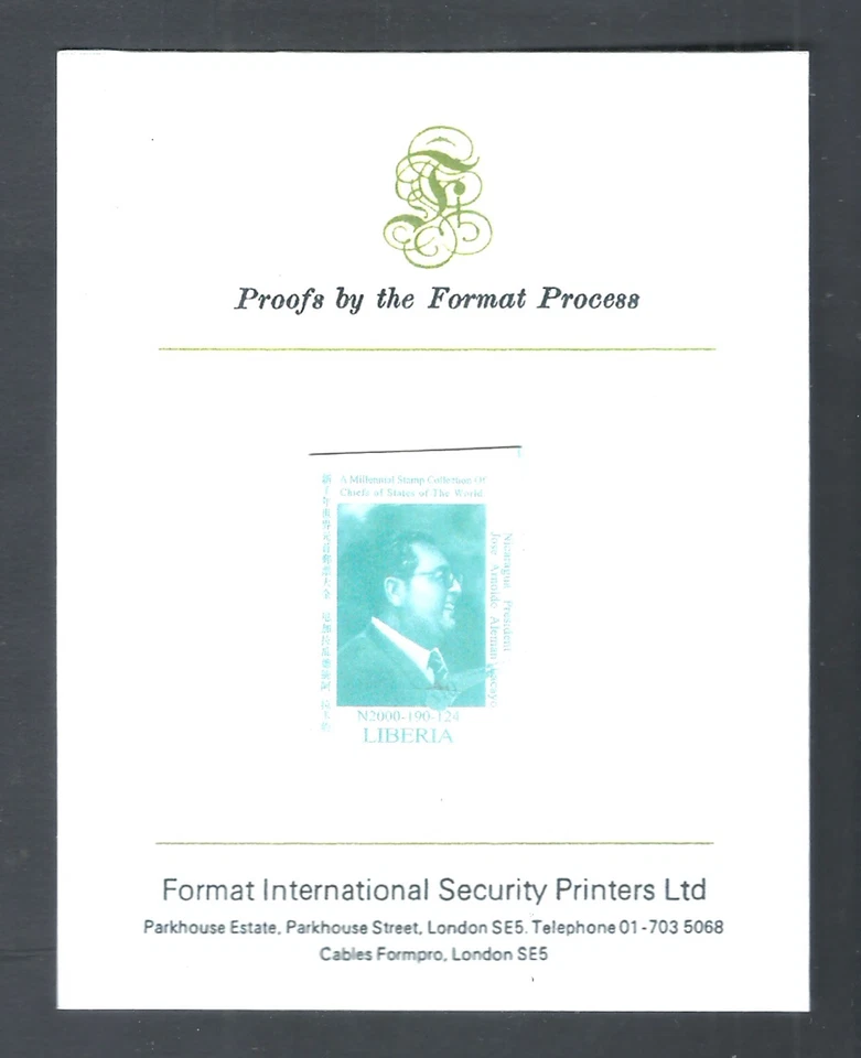 利比里亚 1999 年尼加拉瓜总统何塞·阿诺多·阿莱曼·拉卡约 - 罕见精制全新邮票 — 第 1/1 张图片