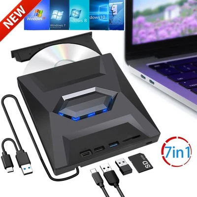 External CD DVD Drive USB 3.0 Writer Burner Player for PC Laptop Windows 10 11 - Image 1 of 4