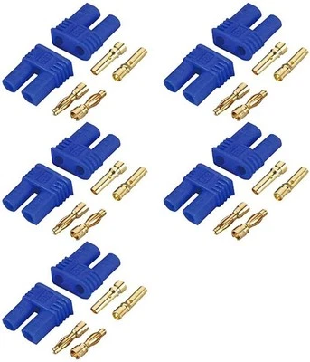 Set of 5 EC2 plugs/sockets for LiPo RC batteries, gold contacts, blue - Image 1 of 4