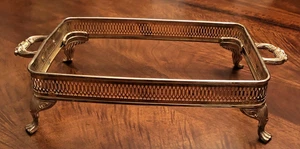 Vintage Rectangle Mixed Silver Brass Footed Handles Serving Dish Stand Holder - Picture 1 of 10