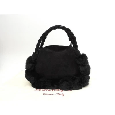 Salvatore Ferragamo Bolso de Mano Cancini Piel de Conejo Negro Mini Bolso de Mano con Bolsa de Almacenamiento Foto 1 de 4