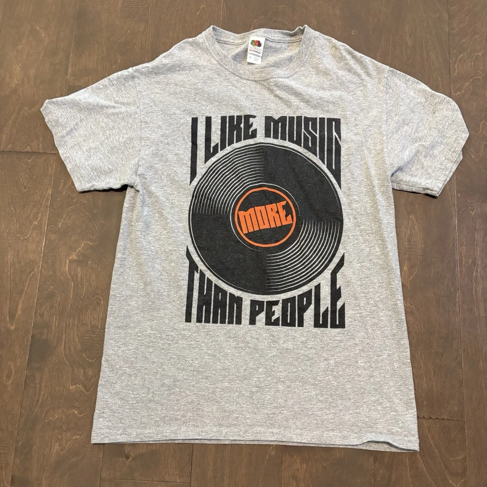 I Like Music More Than People T Shirt Women Small Light Gray Graphic Tee Record - Image 1 of 4