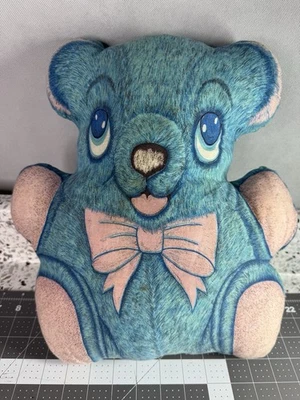Boneca de pelúcia Cranston corte costura travesseiro urso azul rosa 16" concluída vintage - Imagem 1 de 4