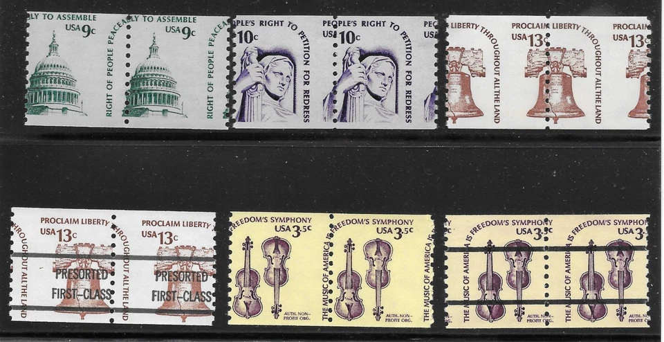 MISPERFORATED AMERICANA set of 6 DIFFERENT Pairs, Mint Never Hinged, Fault Free - Image 1 of 1