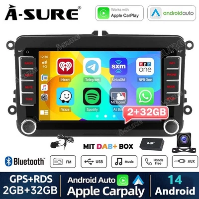DAB+ Android 14 Autoradio CarPlay Kam GPS Navi Für VW GOLF 5 6 Touran Caddy Polo - Bild 1 von 4