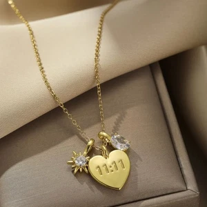 11:11 Engel Zahl Herz Halskette Strass Charms 18K vergoldet - Bild 1 von 3