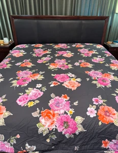 Pottery Barn Teen Full-Queen Size Cotton Duvet Cover Floral Black Pink Orange - Picture 1 of 15
