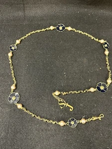St. John Kettengürtel schwarz Emaille Blume Gold - Bild 1 von 7