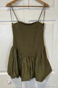 Zara Minikleid Gr. L Olivgrün Bubble Ballonsaum Babydoll Neu mit Etikett - Bild 1 von 8