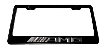 3D AMG Mercedes Benz Emblem Stainless Steel Black License Plate Frame W/ Caps - Image 1 of 4