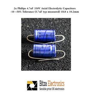 2 condensatori elettrolitici assiali Philips 4,7uF 350V 18,8 x 10,2 mm - Foto 1 di 1