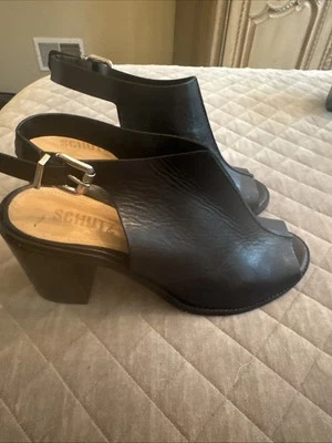 Sandalias de tacón alto negras suaves Schutz Atanado zapatos de cuña sin cordones talla 8 Foto 1 de 3