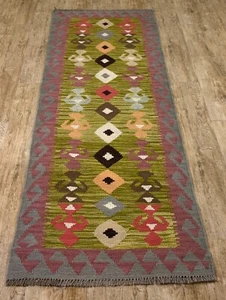 Multicolor Handmade Afghan/Turkish Kilim Runner Aztec Wool Rug, 200x70 CM - Picture 1 of 6